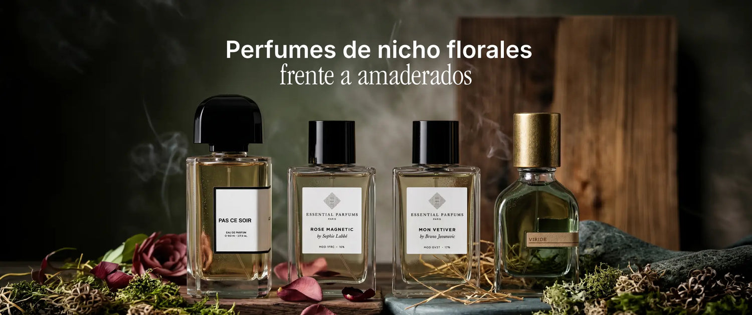 Perfumes de nicho florales frente a amaderados